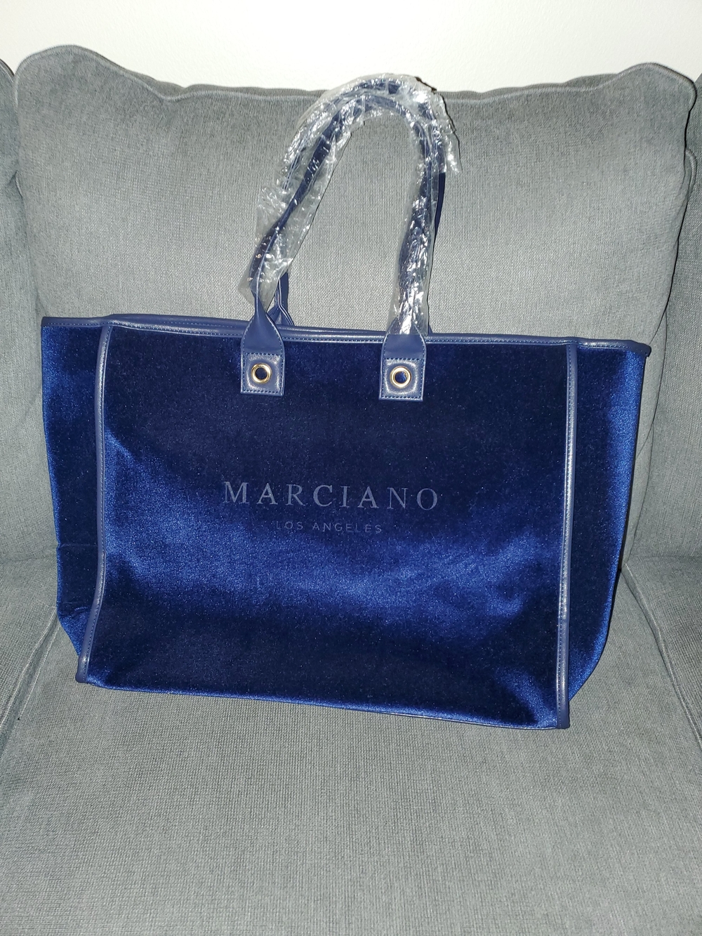 Marciano Deep Navy Velvet Top-Open Tote